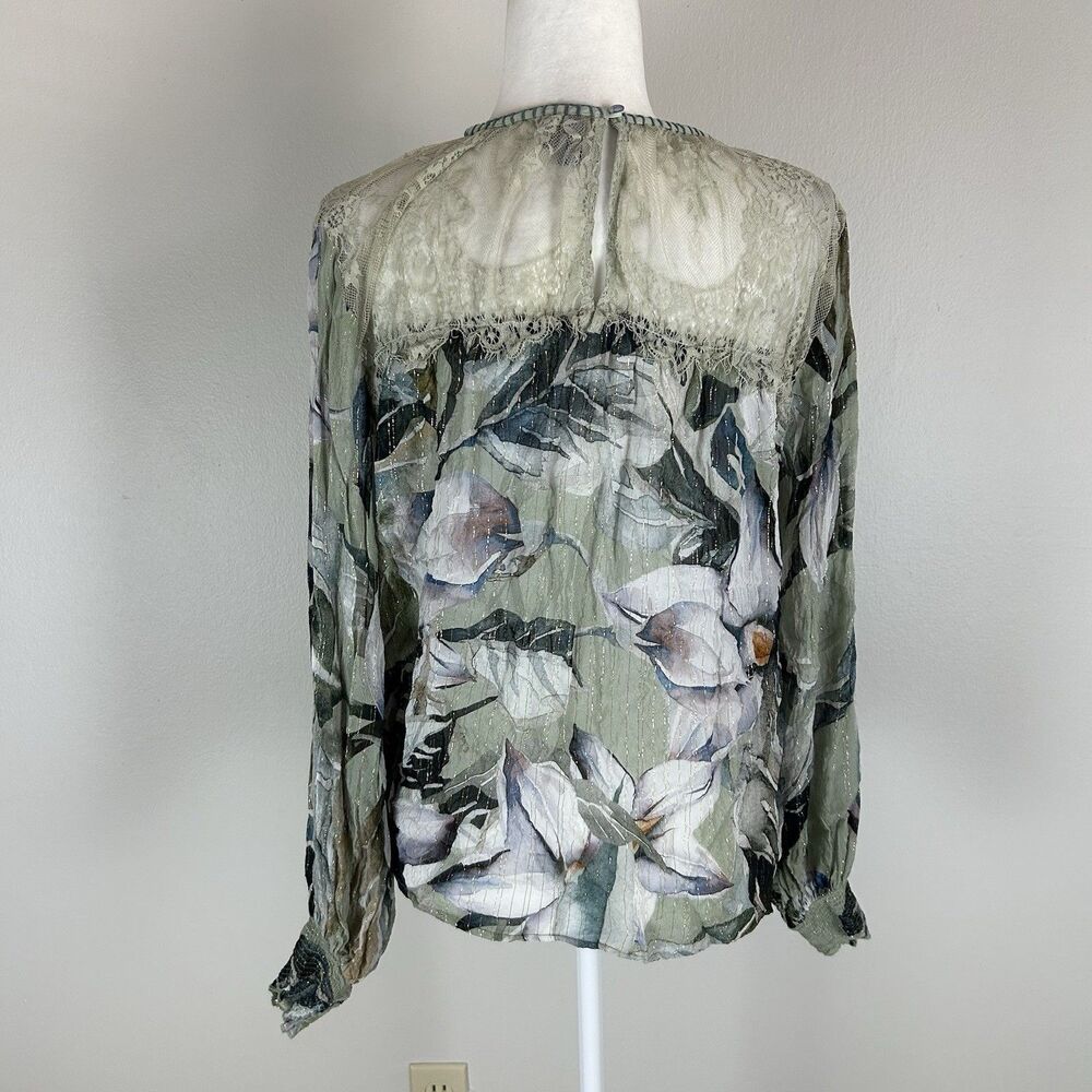 Blnk Bl^nk London Anthropologie XL Peasant Top Floral Blouse Lace Eclectic Gold - Picture 4 of 6